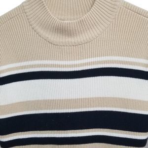 Worthington Essentials Womens Striped Ribbed Mock Neck Short Sleeve Sweater Sz S